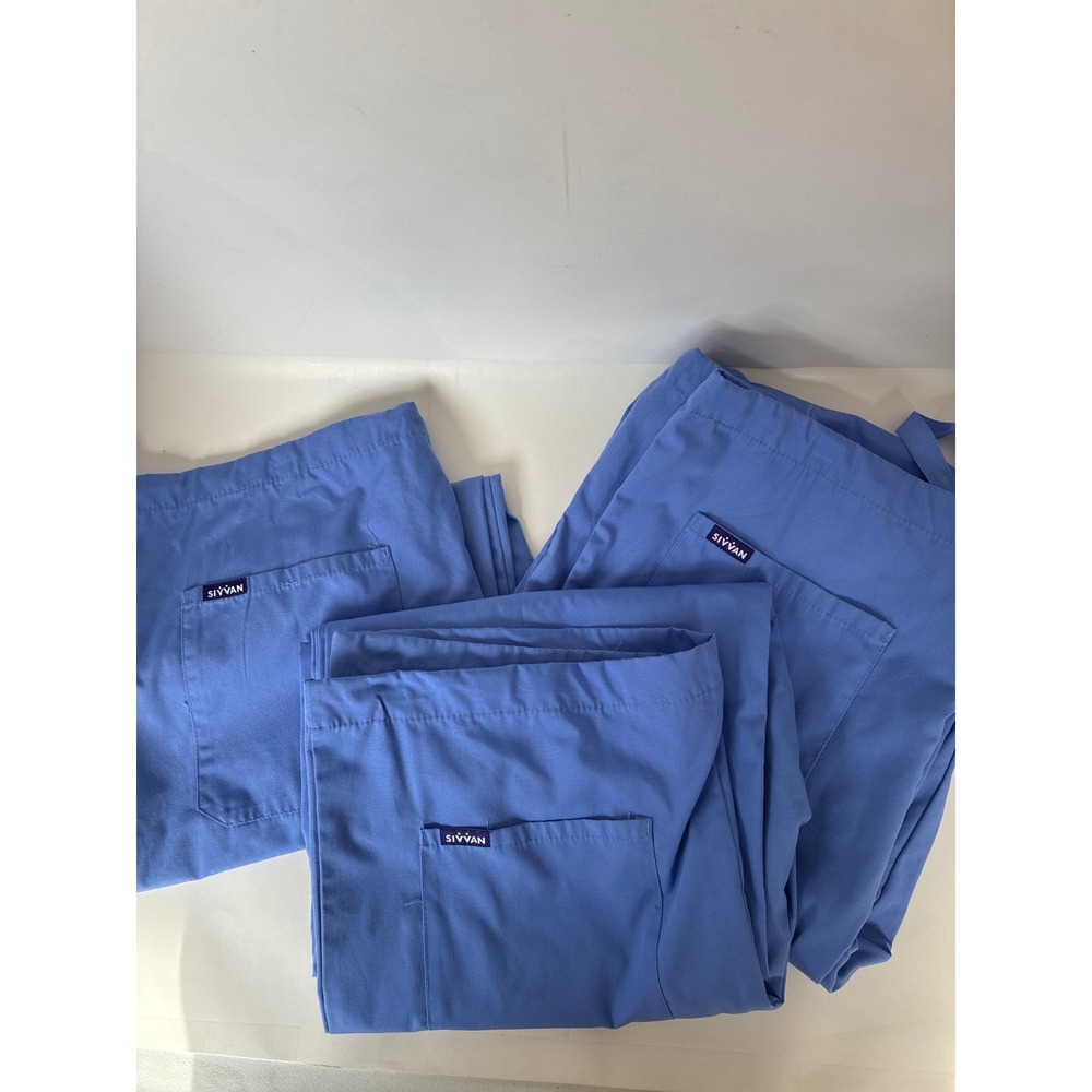 Sivvan S8400 Scrub Pants Bundle of 3 Ceil Blue Medical Cargo Drawstring Large